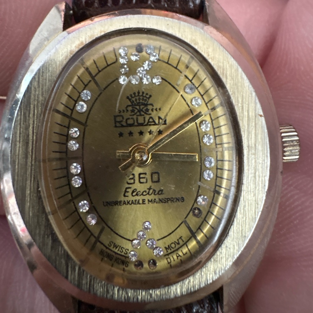 ✨ Vintage Rouan 360 Electra Men’s Watch – Gold Tone, Rhinestone Dial, Swiss Mont